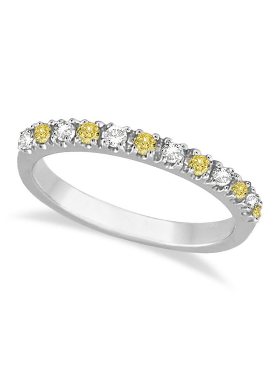 Yellow Canary and White Diamond Stackable Ring Band 14k Gold (0.25ct)
