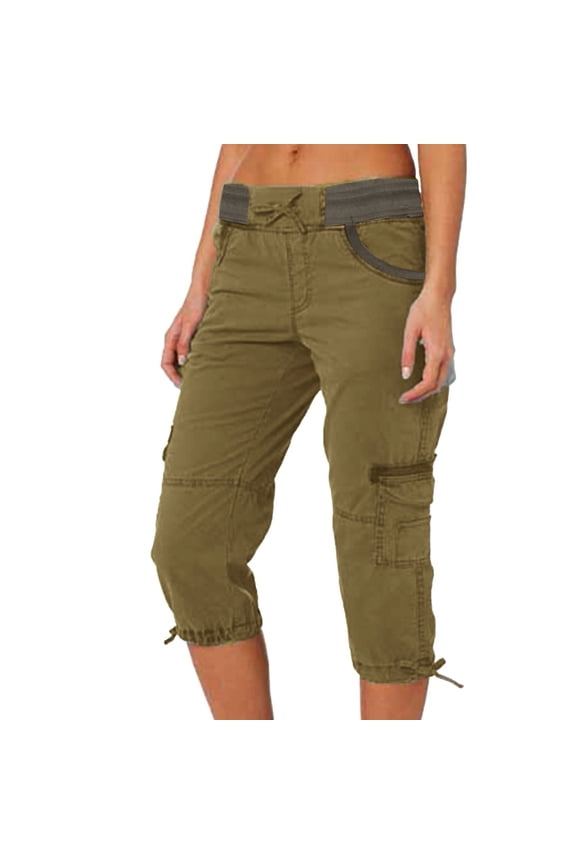Yellow Capri Pants for Women Summer Women Multi Pocket Trousers Outdoor Casual Sports Cropped Pants Overalls Thin Loose Cargo Shorts Woman Pants Clearance