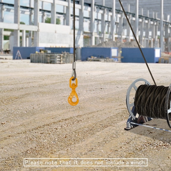 Yellow Carbon Steel 11.2mmx15.2 m Wire Rope Hook Self-Locking Rotating Safety Hook Heavy Oil Rope Lifting Towing Cable