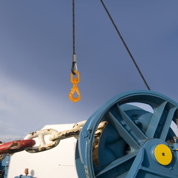 Yellow Carbon Steel 14.2mmx15.2 m Wire Rope Hook Self-Locking Rotating Safety Hook Heavy Oil Rope Lifting Towing Cable