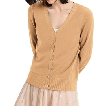 Yellow Cardigan for Women, Nylon Jackets for Women, Women's Classic Button Down Long Sleeve V Neck Soft Knit Sweater L