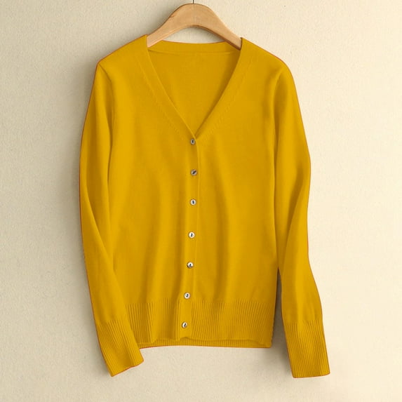 Yellow Cardigan for Womens Solid Button Down Long Sleeve Classic V Neck Knit Cardigan Sweater Fall Trendy Outfits
