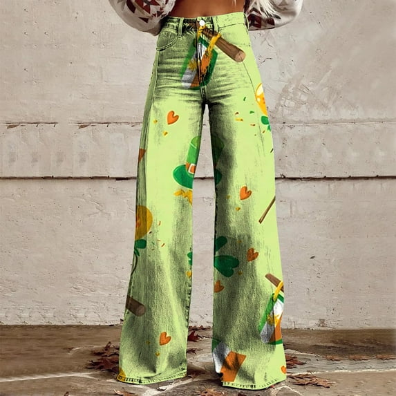 Yellow Cargo Pants Women Wide Leg Pants Woman High Waist Floral Patterned Pants Lightweight Loose Fit Casual Colorful Trouser Imitation Jeans