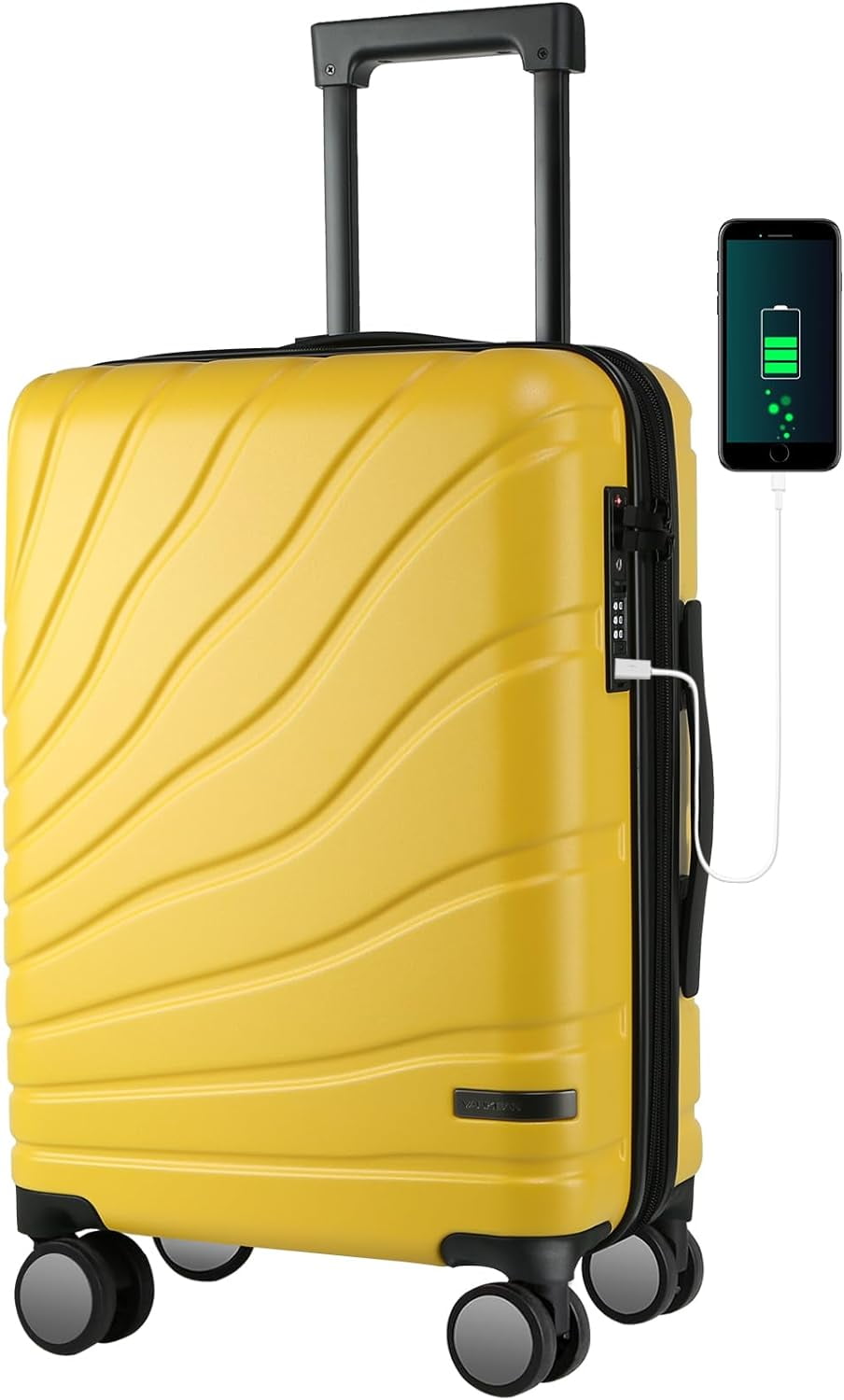 Yellow Carry On Luggage with Spinner Wheels & TSA Lock, Expandable Hard