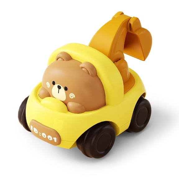 Yellow Cartoon Animal Construction Excavator Toy Car, Interactive Sliding Vehicle With Cute Bear Design, For Playtime Indoor Outdoor
