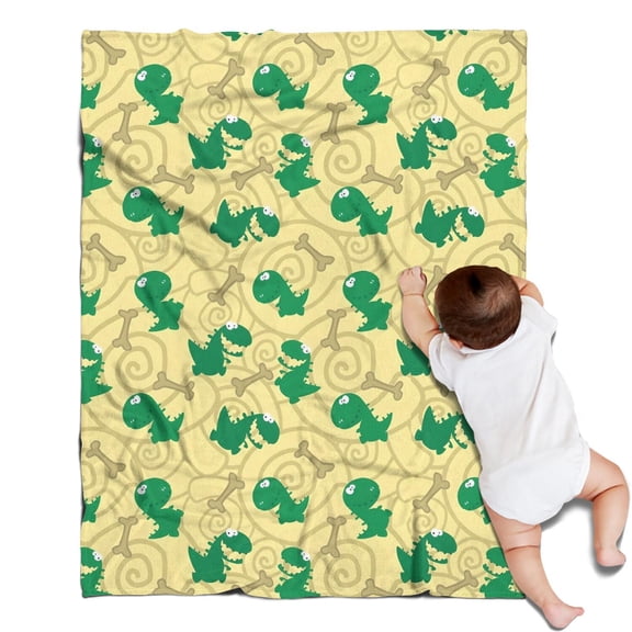 Yellow Cartoon Dinosaurs Bones Pattern Blanket,Comfortable Soft Flannel Throw Blanket,All Season,Warm Lightweight Blankets for Sofa Bed Couch Living Room Chair,30"x40"