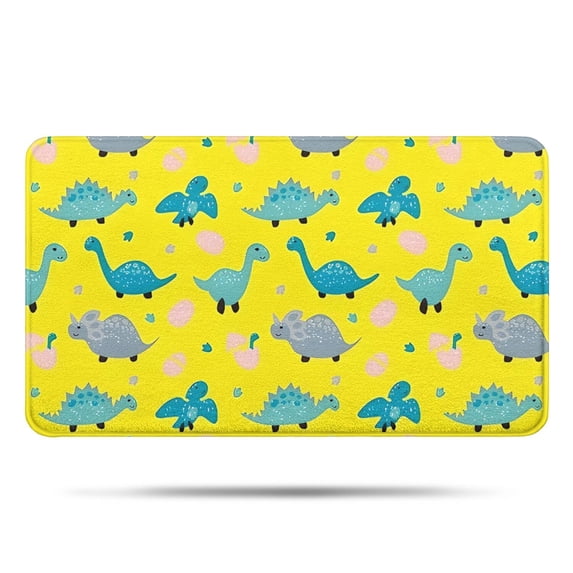 Yellow Cartoon Dinosaurs Eggs Pattern Bathroom Rugs Mat,Non Slip Microfiber Bathroom Rug,Rubber Backing,Soft Bathroom Mats for Bathroom Floor,Tub and Shower,17x30in(43x75cm)