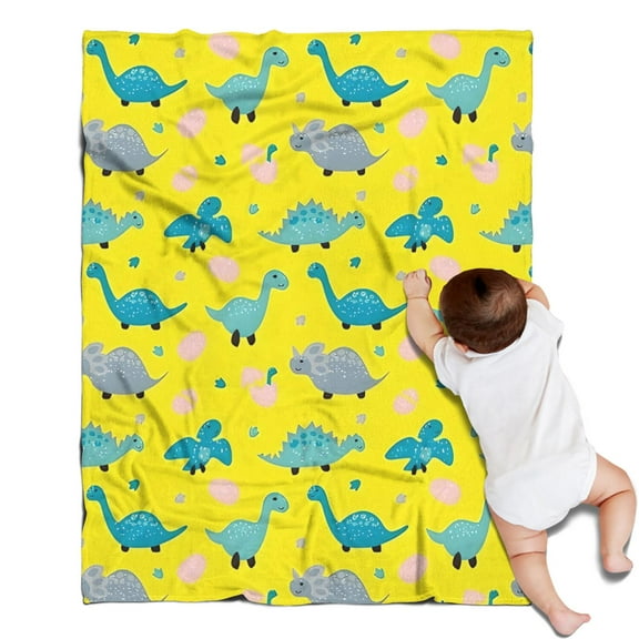 Yellow Cartoon Dinosaurs Eggs Pattern Blanket,Comfortable Soft Flannel Throw Blanket,All Season,Warm Lightweight Blankets for Sofa Bed Couch Living Room Chair,30"x40"