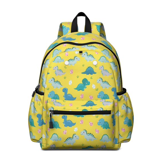 Yellow Cartoon Dinosaurs Eggs Pattern Cute School Backpack with Padded Back and Adjustable Shoulder Straps 13.4"x11"x4.7"