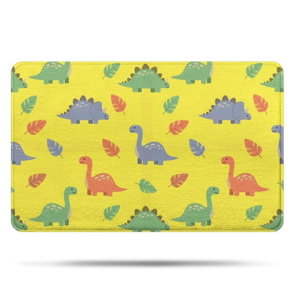 Yellow Cartoon Dinosaurs Leaves Pattern Bathroom Rugs Mat,Non Slip Microfiber Bathroom Rug,Rubber Backing,Soft Bathroom Mats for Bathroom Floor,Tub and Shower,20x32in(50x80cm)
