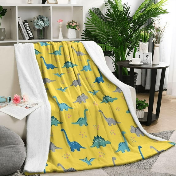 Yellow Cartoon Dinosaurs Pattern Blanket,Comfortable Soft Flannel Throw Blanket,All Season,Warm Lightweight Blankets for Sofa Bed Couch Living Room Chair,50"x60"