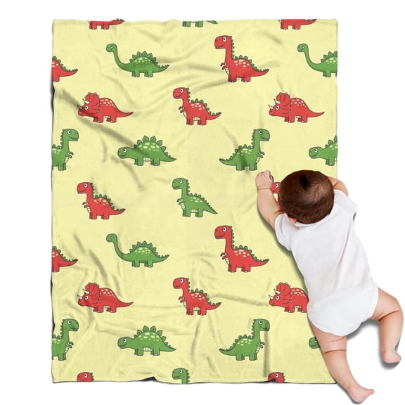 Yellow Cartoon Dinosaurs Pattern Blanket,Comfortable Soft Flannel Throw Blanket,All Season,Warm Lightweight Blankets for Sofa Bed Couch Living Room Chair,30"x40"