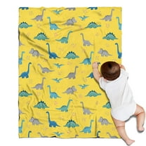 Yellow Cartoon Dinosaurs Pattern Blanket,Comfortable Soft Flannel Throw Blanket,All Season,Warm Lightweight Blankets for Sofa Bed Couch Living Room Chair,30"x40"