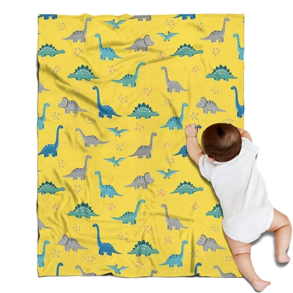 Yellow Cartoon Dinosaurs Pattern Blanket,Comfortable Soft Flannel Throw Blanket,All Season,Warm Lightweight Blankets for Sofa Bed Couch Living Room Chair,30"x40"