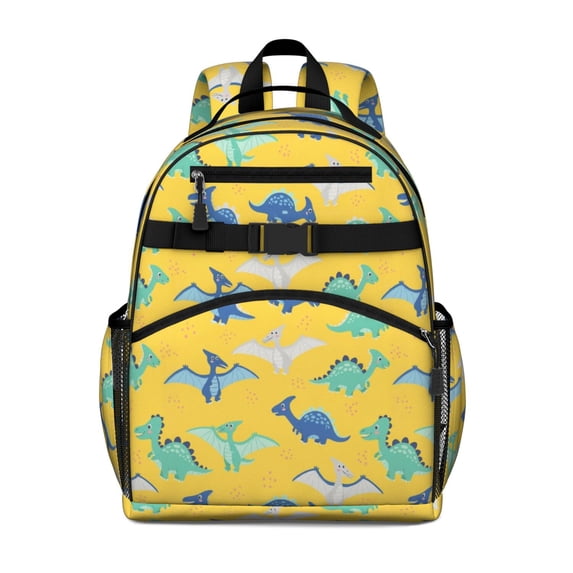Yellow Cartoon Dinosaurs Pattern Cute School Backpack Bag for School with Padded Back and Adjustable Shoulder Straps 15.25"x11.5"x5.25"
