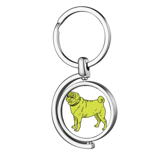 Yellow Cartoon Dog Illustration Pattern Rotating Keychain Metal Keyring Holder