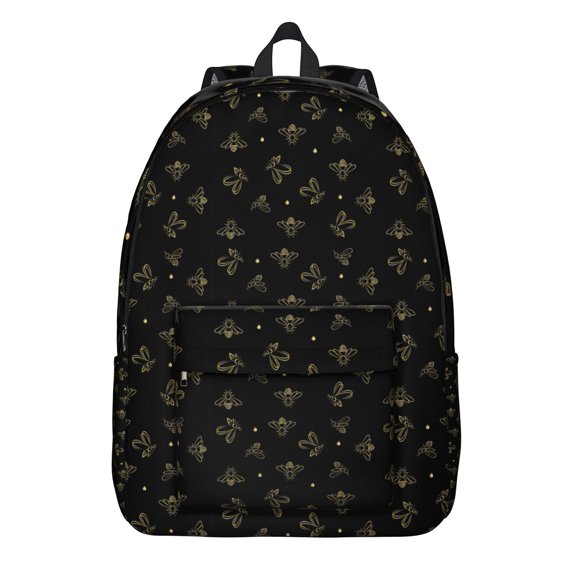 Yellow Cartoon Honeybee Backpack for Students, Lightweight and Durable Laptop Bag with Queen Bee and Hive Design