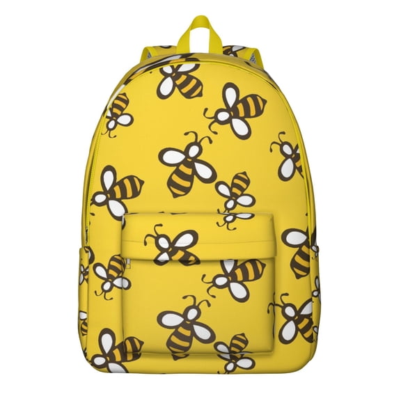 Yellow Cartoon Honeybee Backpack for Students, Lightweight and Durable Laptop Bag with Queen Bee and Hive Design