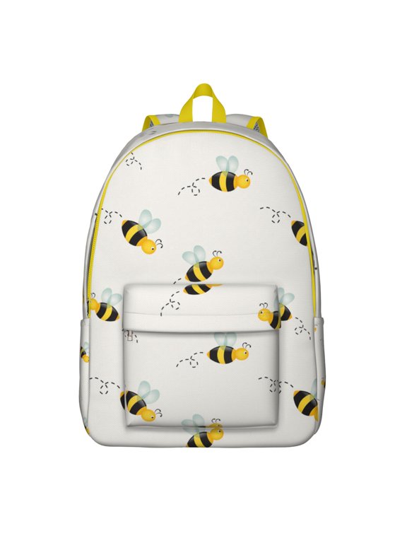 Yellow Cartoon Honeybee Backpack for Students, Lightweight and Durable Laptop Bag with Queen Bee and Hive Design