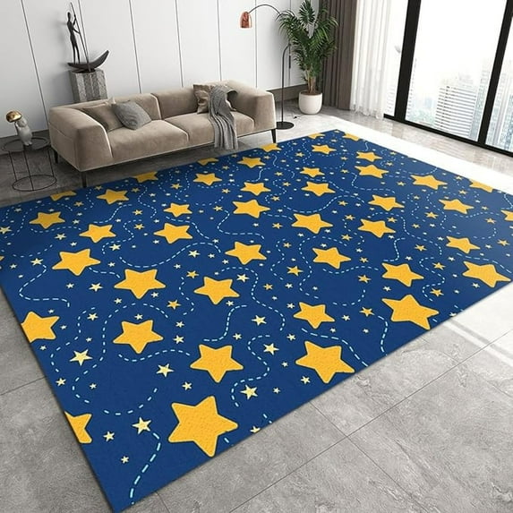 Yellow Cartoon Stars Area Rugs, Shining Star Sky Easy Clean Rug, Soft Non-Skid Carpet Throw Rug For Kids Teen Girls Boys Bedroom Living Room Bathroom Classroom Office 2x3ft
