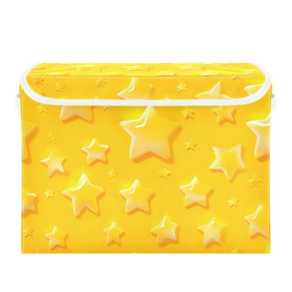 Yellow Cartoon Stars Foldable Storage Bin with Lid and Handle Collapsible Storage Box 16.5 x 12.6 x 11.8 inches