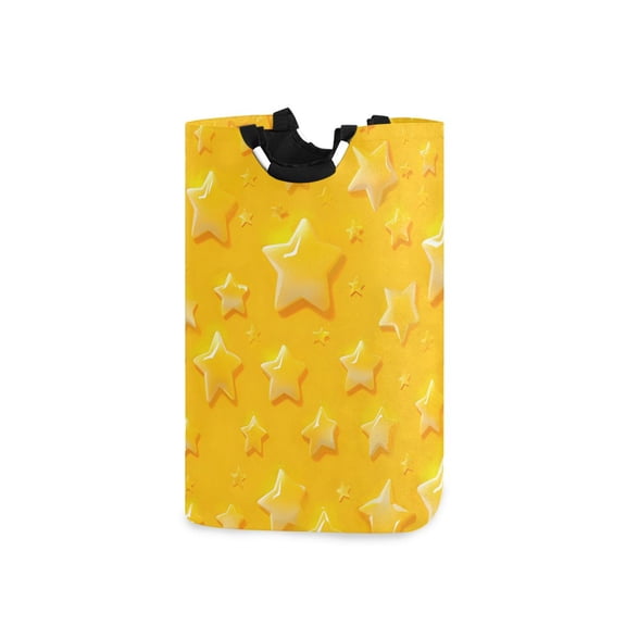 Yellow Cartoon Stars Laundry Basket with Handles Foldable Laundry Hamper Freestanding Washing Bin 50L