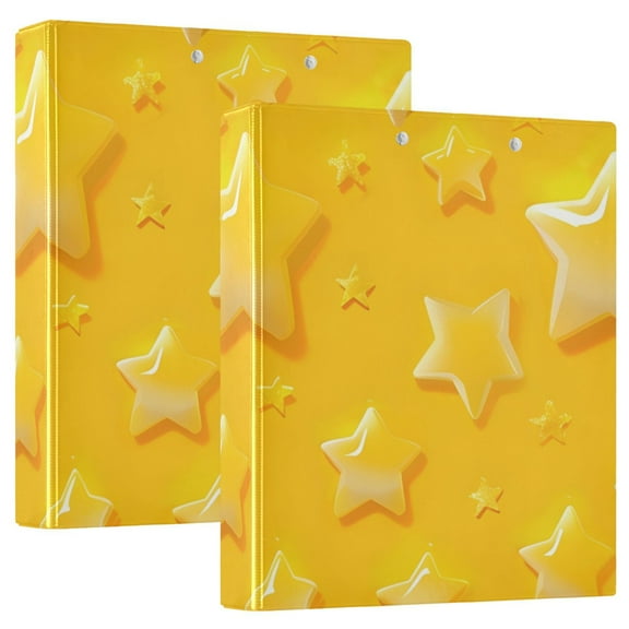 Yellow Cartoon Stars Round Ring Binder 3 Rings 1.5" Capacity File Storage for A4 Size Paper for Office Classroom Student Recipe 1 Pack