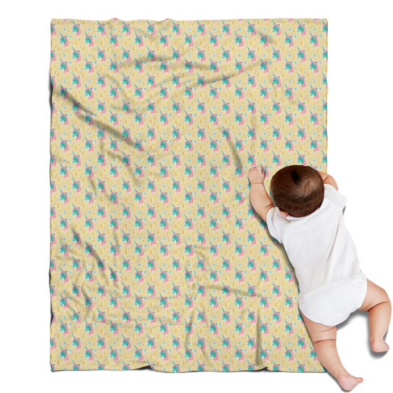 Yellow Cartoon Unicorn Pattern Blanket,Comfortable Soft Flannel Throw Blanket,All Season,Warm Lightweight Blankets for Sofa Bed Couch Living Room Chair,30"x40"