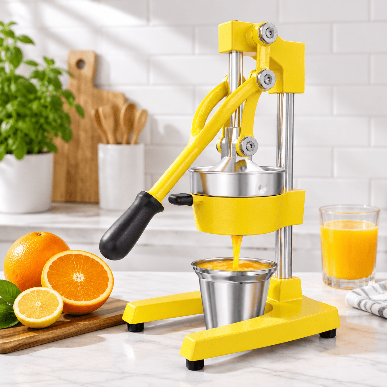 Yellow Cast Iron Manual Citrus Juicer Hand Press with Stainless Steel ...