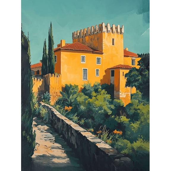 Yellow Castle Wall Canvas Art Print Suitable for Living Room Dining Room Office Hotel Decoration