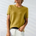 thumbnail image 1 of Yellow Casual Tops For Women Trendy, Polyester Summer Shirts For Women 2024, Women's Spring Summer Tops 2024, Women's Round Neck Short Sleeved Loose T Shirt With A Knit Bottom Short Top, 1 of 9