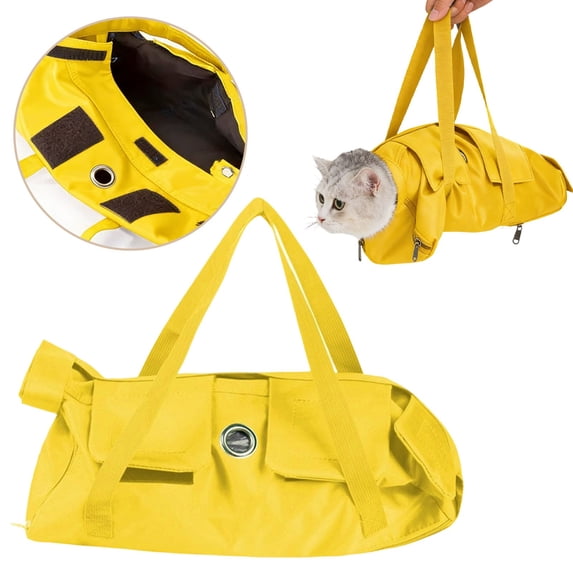 Yellow Cat Grooming Restraint Bag Size S Breathable Anti Scratch Cat Handling Bag Adjustable Secure Grooming Bag for Nail Clipping Bath Cleaning Portable
