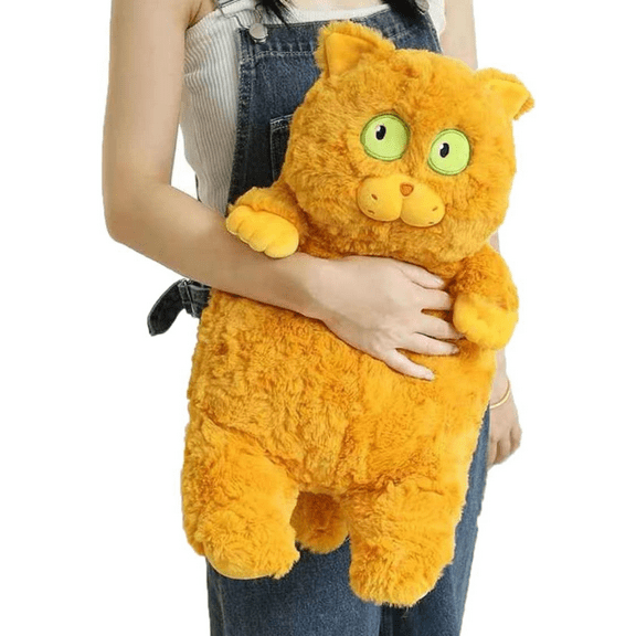 Yellow Cat Plush Pillow 15.7 Inches, Cute Orange Cat Plush Stuffed Animal with Big Eyes Fun Sitting Position, Cute Cat Orange Plush Decoration Children's Birthday Gift