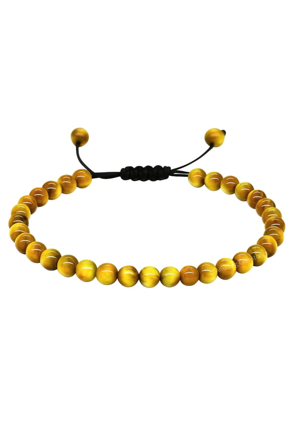 Yellow Cat's Eye Crystal Anklet, 6mm Beads Anklet for Women (Plain)
