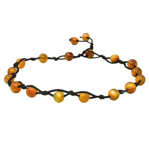 Yellow Cat's Eye (Knotted) Crystal Anklet, 6mm Beads Anklet for Women