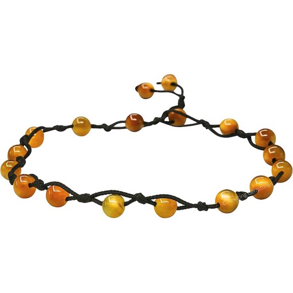 Yellow Cat's Eye (Knotted) Crystal Anklet, 6mm Beads Anklet for Women