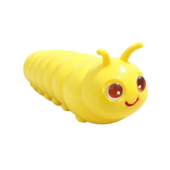 Yellow Caterpillar Toy with Segmented Body and Cute Smiling Face for Relaxation And, Squeeze Worm Toy