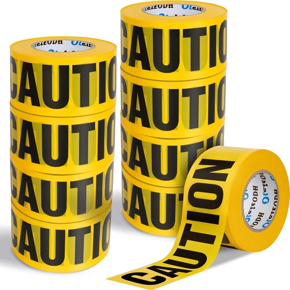 Yellow Caution Tape 9 Pack, 3inch x 1000 ft, Halloween Decoration Party Tapes Bulk, Waterproof Construction Warning Safety Tape for Danger/Hazardous Area, Barricade Harzard Tape