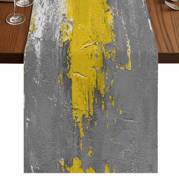Yellow Cement Gray Burlap Cotton Table Runner 13x36 Inches Short, Modern Abstract Art Yellow Farmhouse Table Runners, Outdoor Dining Tablecloths Decor for Baby Shower/Party/Wedding