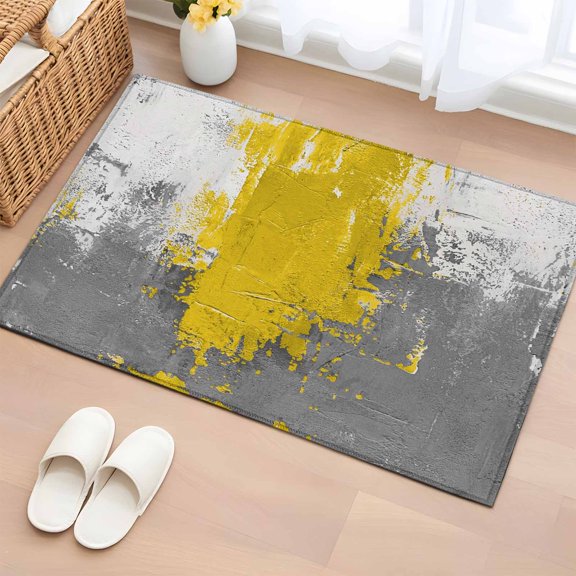 Yellow Cement Gray Entryway Rug 2'x3'&nbsp; Non Slip Front Door Mats, Modern Abstract Art Yellow Entrance Rugs Indoor Outdoor Carpet, Washable Floor Mats Small Area Rug for Bedroom Kitchen