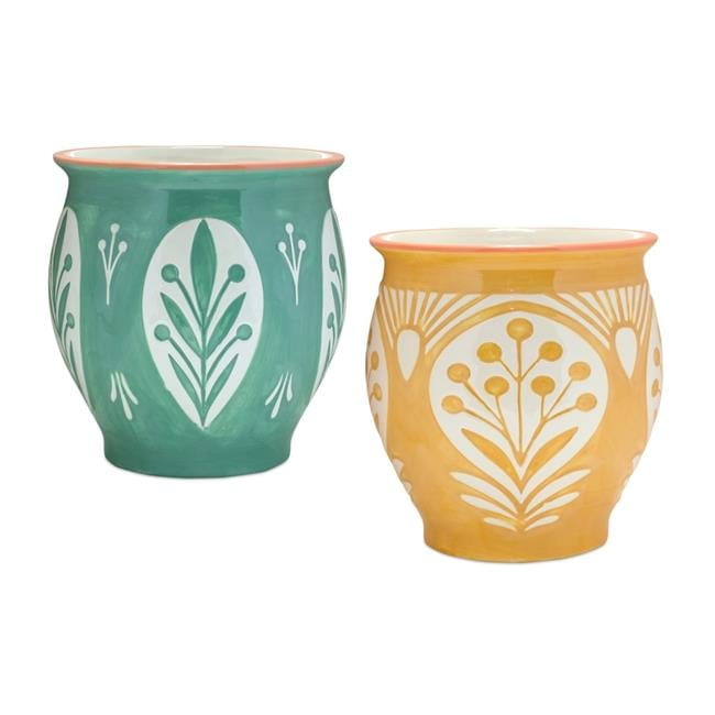 Melrose 6.5" Orange and Green Ceramic Pots (Set of 2)