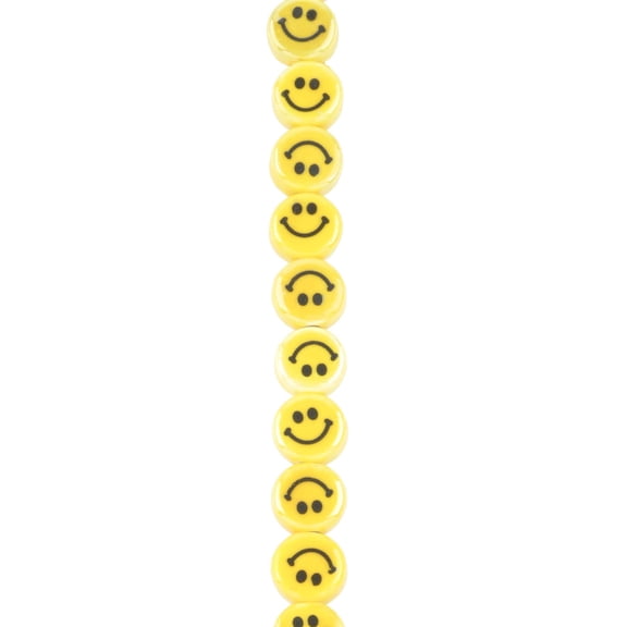 Bead Landing Yellow Ceramic Smiley Face Beads - 10mm Disc Beads for Jewelry Making & Crafts, 12 Pack