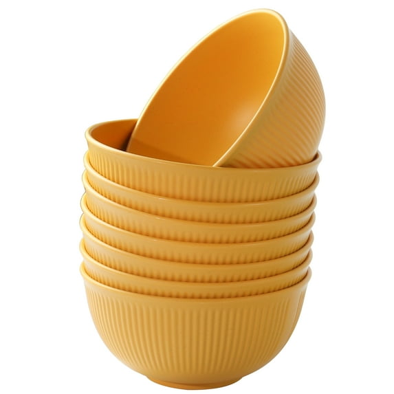 Yellow Cereal Bowls 8 Pieces , Unbreakable Wheat Straw Bowls, Microwave and Dishwasher Safe Reusable Bowls Set, for Ramen, Soup, Salad and more (22oz)