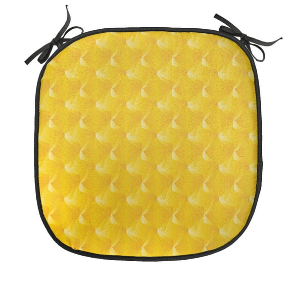 Yellow Chair Seating Cushion, Abstract Design Shaded Curving Lines and Swirling Motifs Patterns Monochromatic Print, Soft Seat Pads for Office with Anti-slip Backing, 16"x16", Yellow, by Ambesonne
