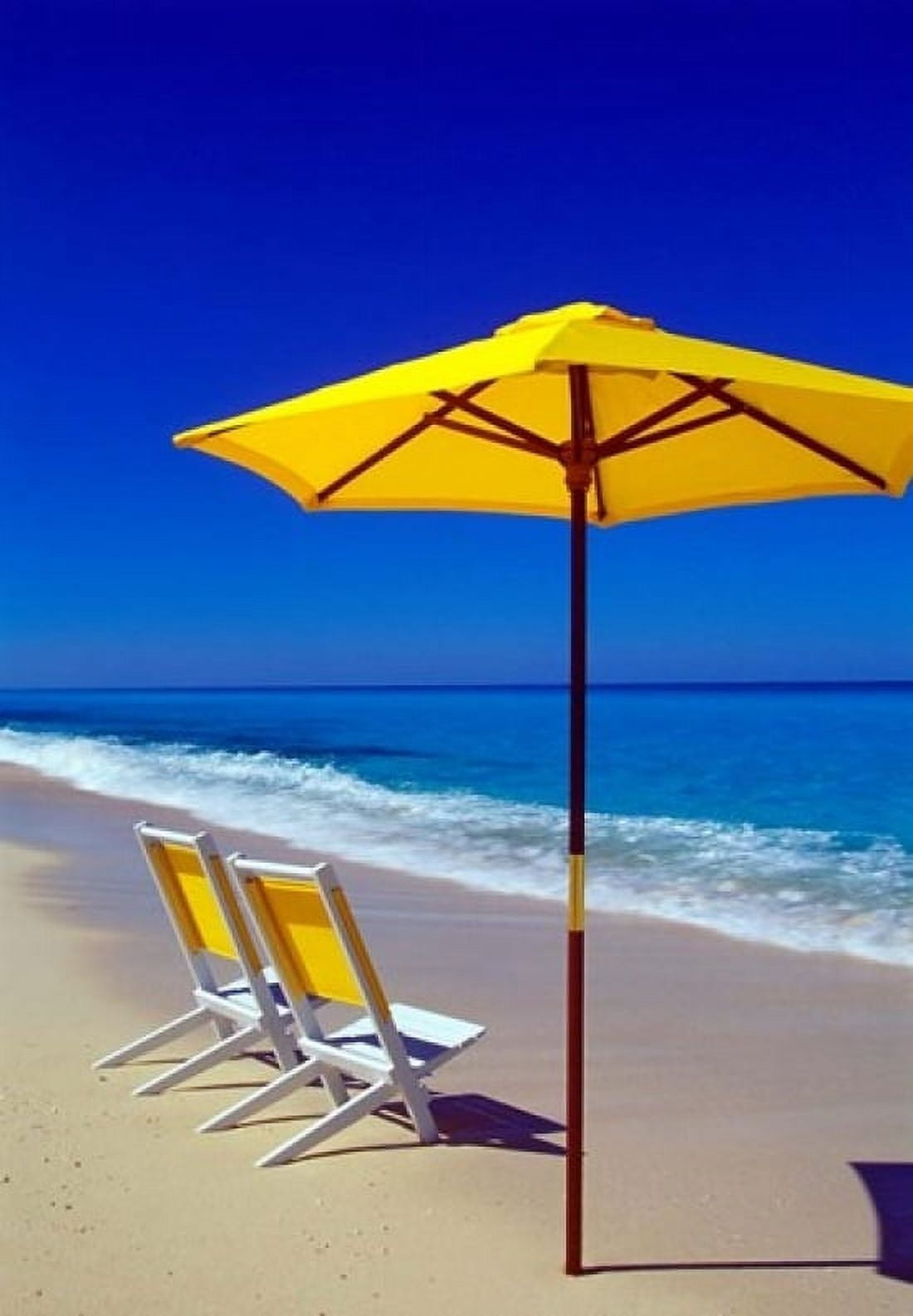 Yellow Chairs and Umbrella on Pristine Beach Caribbean Canvas Art - Greg Johnston DanitaDelimont (17 x 24)