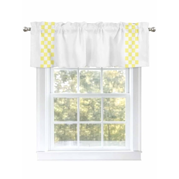 Yellow Check Plaid Valances for Windows, Rod Pocket Kitchen Valance Curtains - Soft & Washable Small Window Treatment for Living Room, Bathroom, Buffalo Farmhouse Style Pattern 54x18inch, 1 Panel