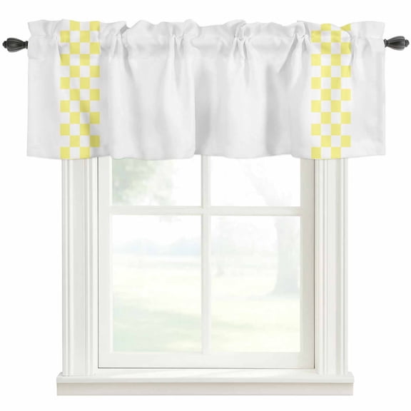 Yellow Check Plaid Window Valance Curtain Buffalo Farmhouse Style Pattern Rod Pocket Short Curtain for Living Room, Bedroom & Kitchen Window Decor 42x12in