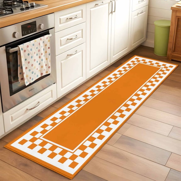Yellow Checker Frame Rectangle Rug 2'x6' Vintage Geometric Pattern Washable Area Rugs for Living Room Bedroom Entryway Non Slip Entrance Door Mat Indoor Floor Carpet