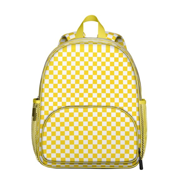 Yellow Checkerboard Backpack Backpack for School,Cute School Bag,Schoolbag with Adjustable Shoulder Straps & Padded Back,13.8"x11.4"x6"