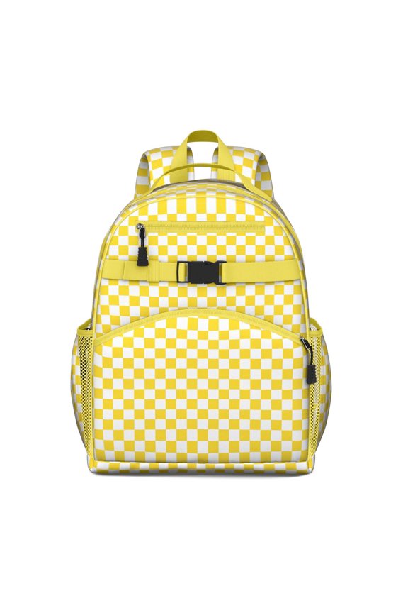 Yellow Checkerboard Backpack for School,Cute School Bag,Schoolbag with Adjustable Shoulder Straps & Padded Back,15.25"x11.5"x5.25"